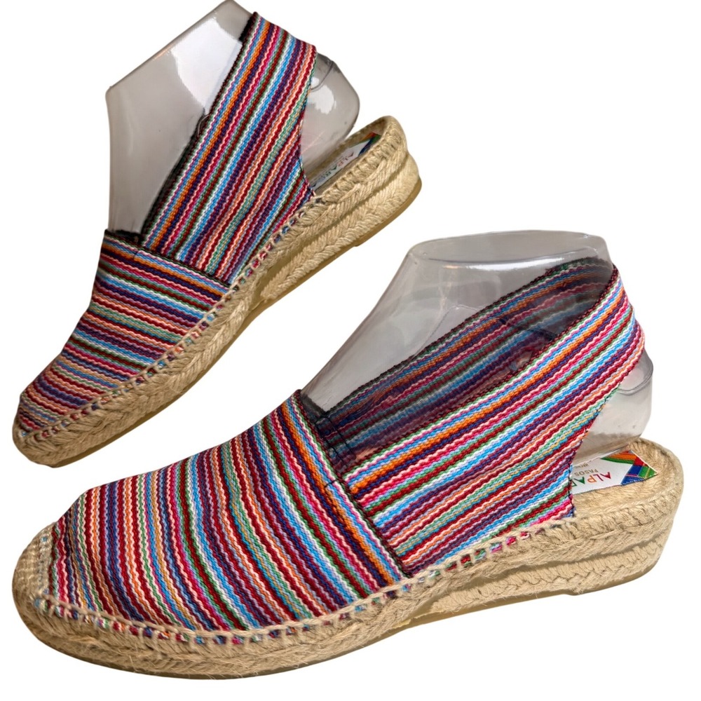 Alpargatus Spain Rainbow Striped Espadrille Slingback Sandals Womens 37 Boho